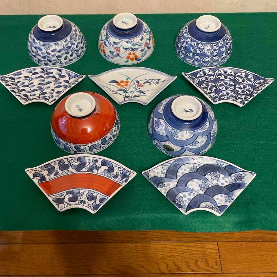 Amazon.co.jp: 有田焼 瑞祥窯 都絵変り お食事揃 お茶碗&小皿 5